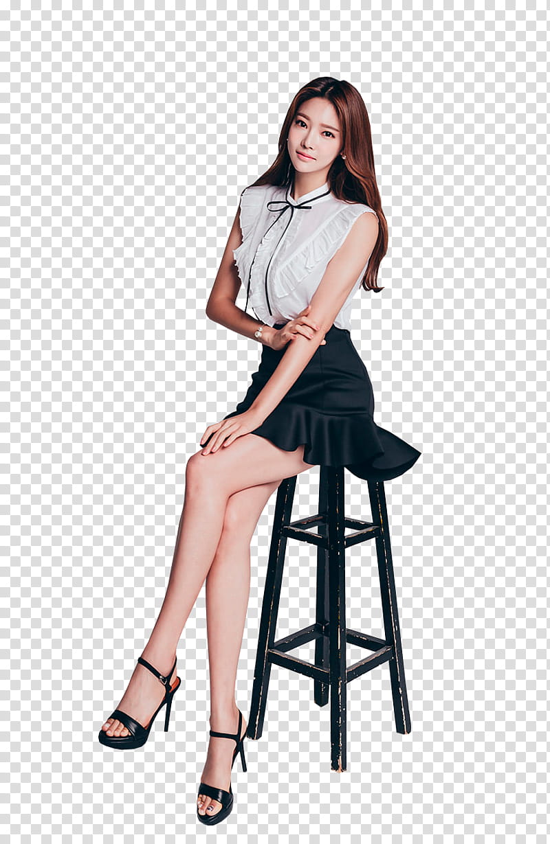 PARK JUNG YOON, woman sitting on black stool transparent background PNG clipart