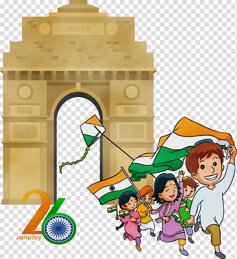 cartoon playset, Happy India Republic Day, Watercolor, Paint, Wet Ink, Cartoon transparent background PNG clipart