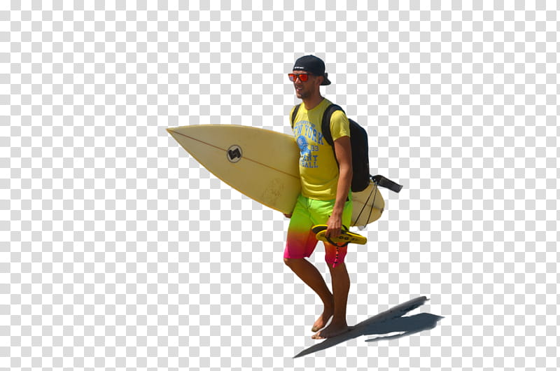 Sufer Dude with Board, walking man holding beige surfboard transparent background PNG clipart