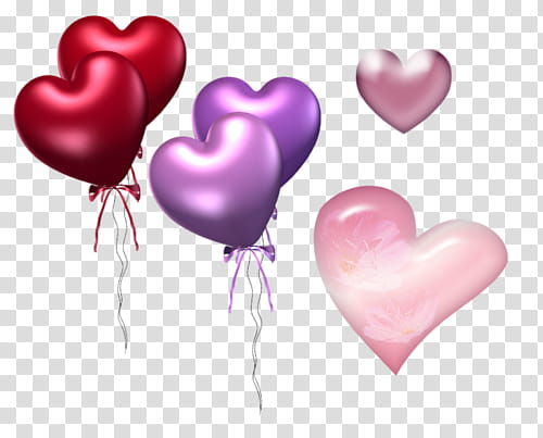 six assorted-color heart balloons art transparent background PNG clipart
