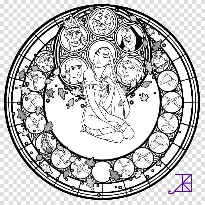 Pocahontas Stained Glass line art transparent background PNG clipart