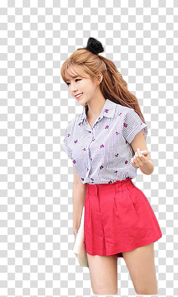 Ulzzang, woman wearing white collared top and pink skirt transparent background PNG clipart