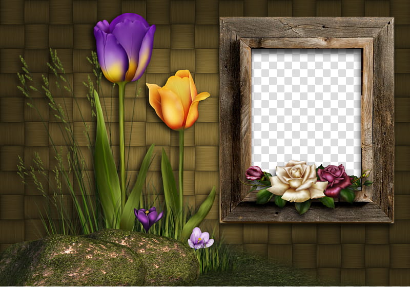 flower frame, purple and orange flowers illustration transparent background PNG clipart