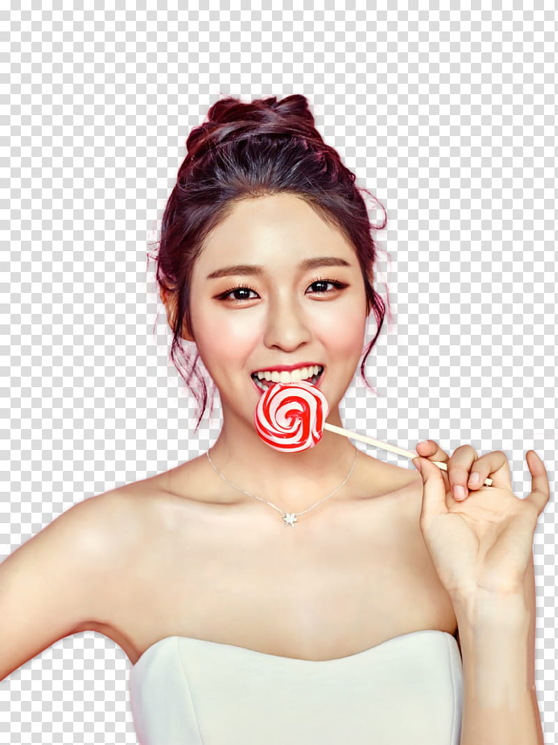 AOA Seolhyun GMarket P, woman holding cane candy transparent background PNG clipart