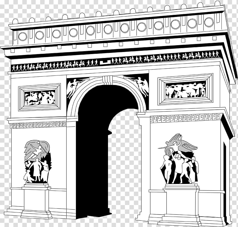 Arc De Triomphe Arch, Drawing, Monument, Cartoon, Paris, Triumphal Arch, Architecture, Classical Architecture transparent background PNG clipart