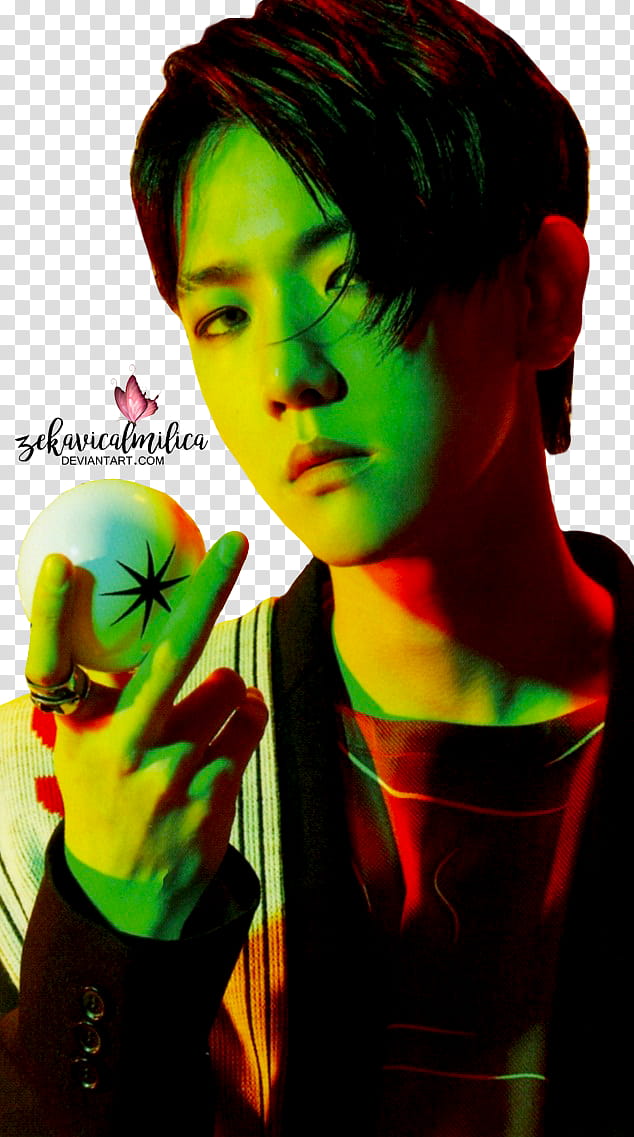 EXO Baekhyun The Power Of Music, man wearing black and white top in poker face holding round ball transparent background PNG clipart