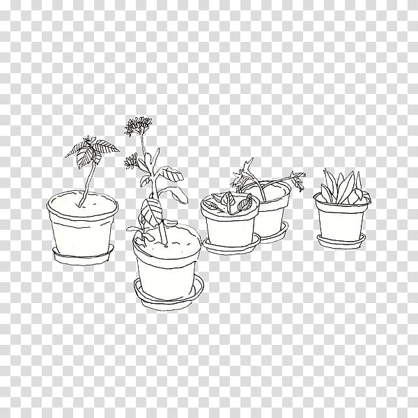 BLACK AND WHITE S, five white vase with plants transparent background PNG clipart