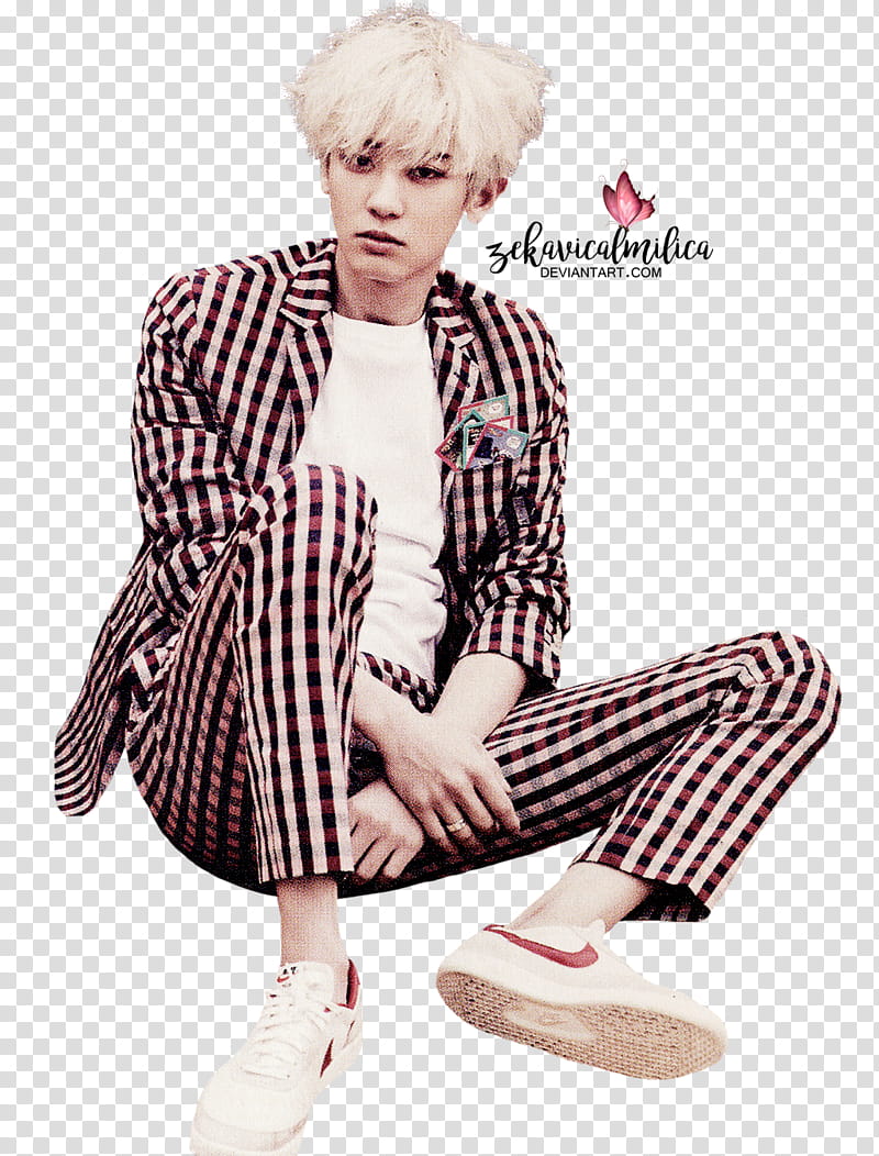 EXO Chanyeol Love Me Right, man in red and white suit posing for transparent background PNG clipart