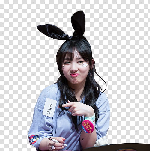 Nayeon, woman pointing white paper attached on her shoulder transparent background PNG clipart