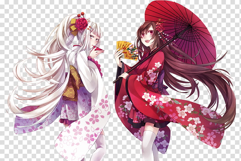 Anime Girls, two geisha characters transparent background PNG clipart