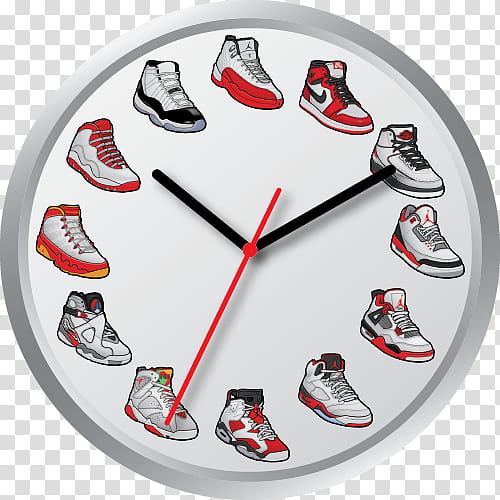 Jordan wall clock, white/red transparent background PNG clipart