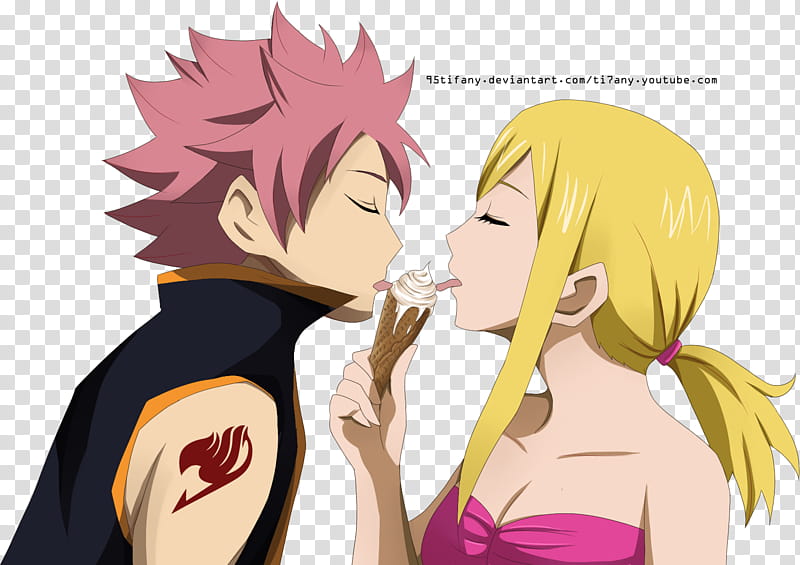 nalu ice cream render, two anime characters licking ice cream transparent background PNG clipart