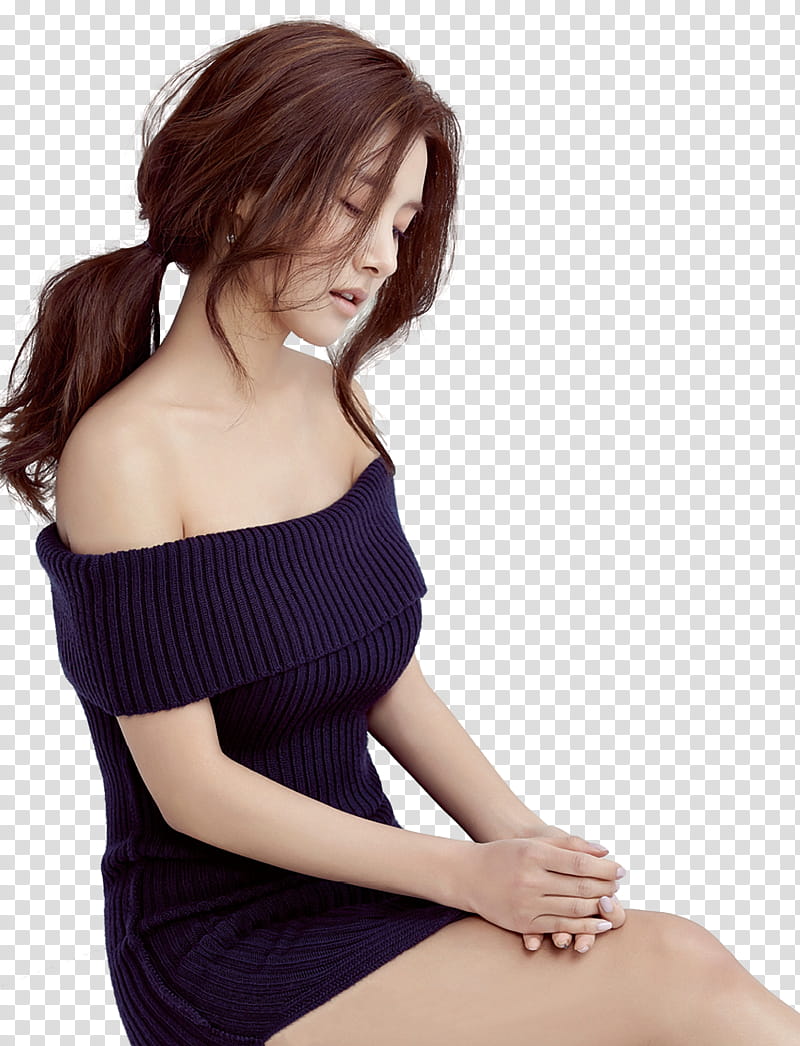 Equire Korea KimSoEun P, woman placing her hands on her legs transparent background PNG clipart