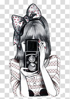 , girl with bow headdress holding camera sketch transparent background PNG clipart