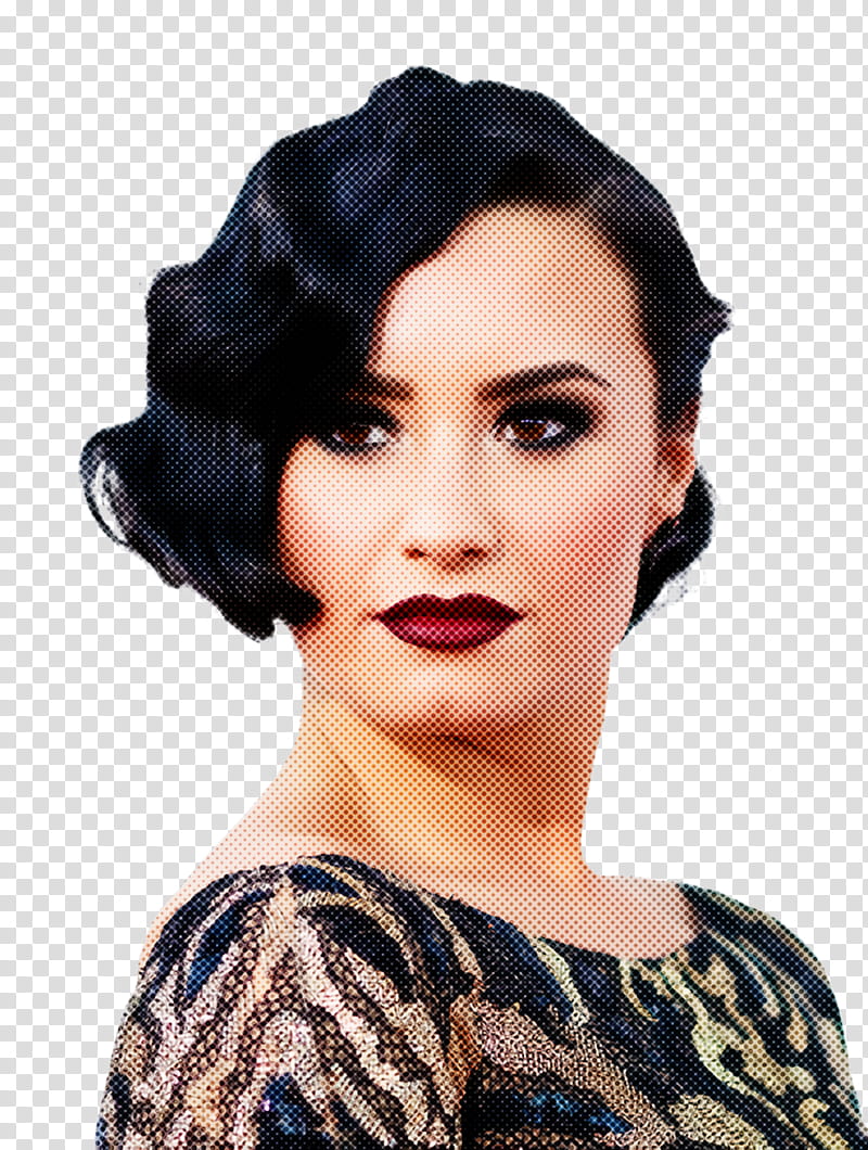Demi Lovato Finger wave Hairstyle Bob cut, Short Hair, Long Hair, Black Hair, Bangs, Eyebrow, Glamour, Undercut transparent background PNG clipart