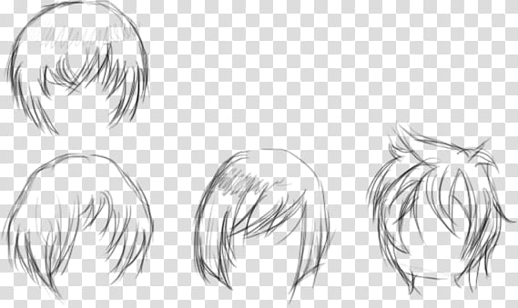 chibi hair linearts, black hair sketch transparent background PNG clipart