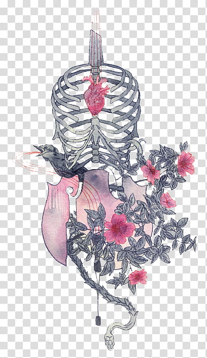 More s, human ribs with flowers and bird transparent background PNG clipart