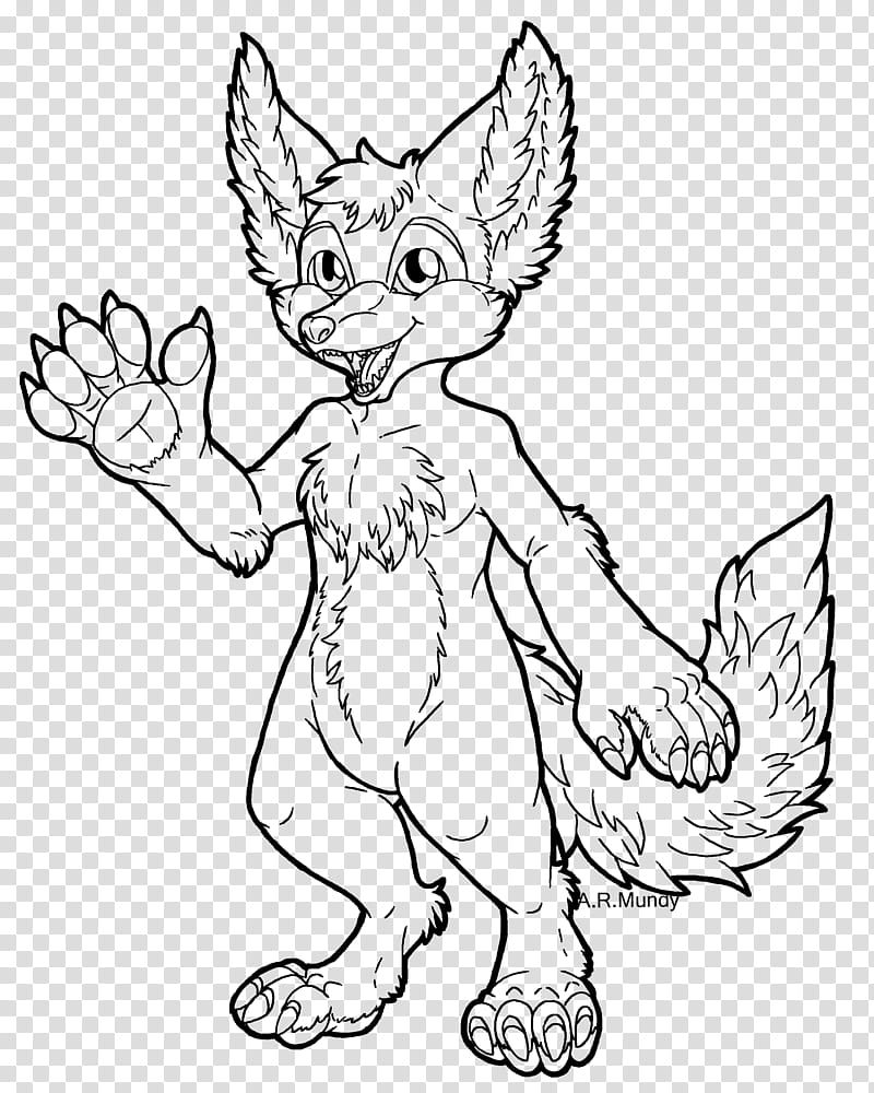 Cartoony Anthro Fox lineart M transparent background PNG clipart