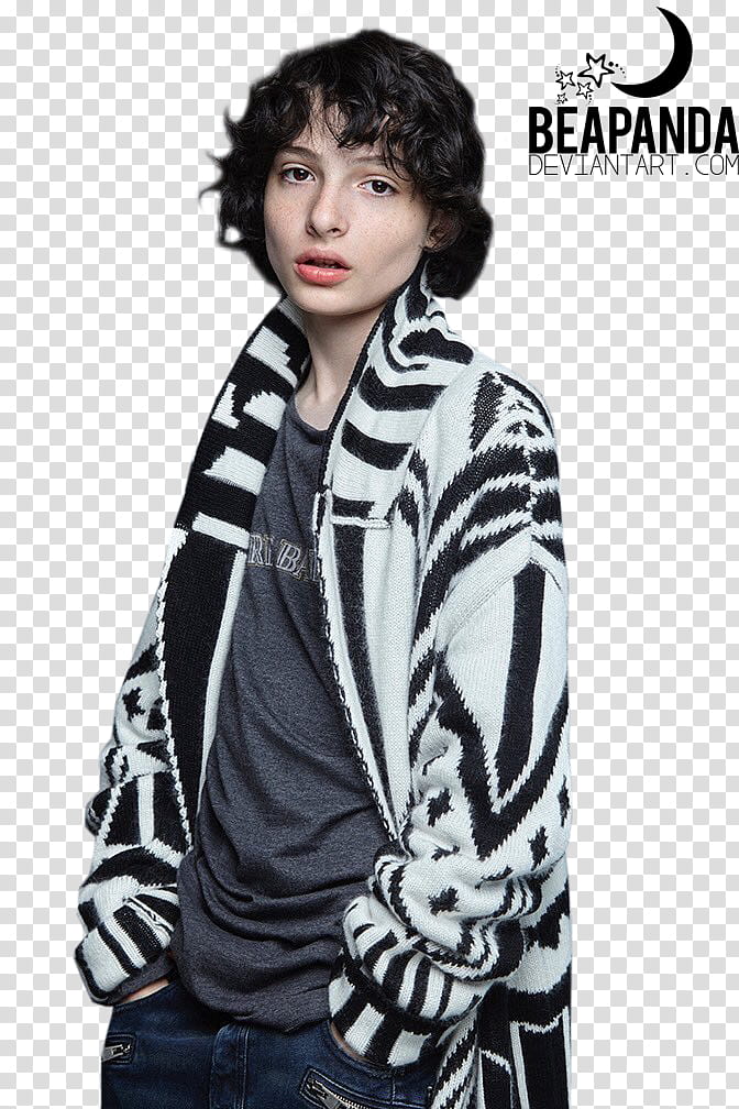 Finn Wolfhard, man wearing white and black coat transparent background PNG clipart