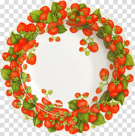 Fruit P, round white and red strawberry print decorative plate transparent background PNG clipart