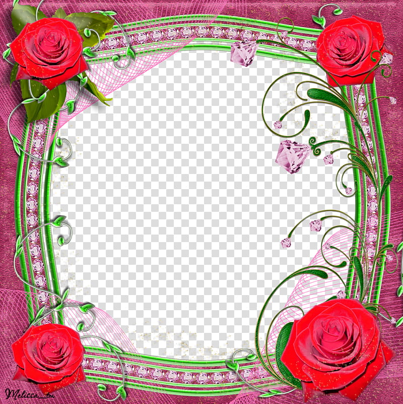 frame roses with sparcles, green and red flower border transparent background PNG clipart