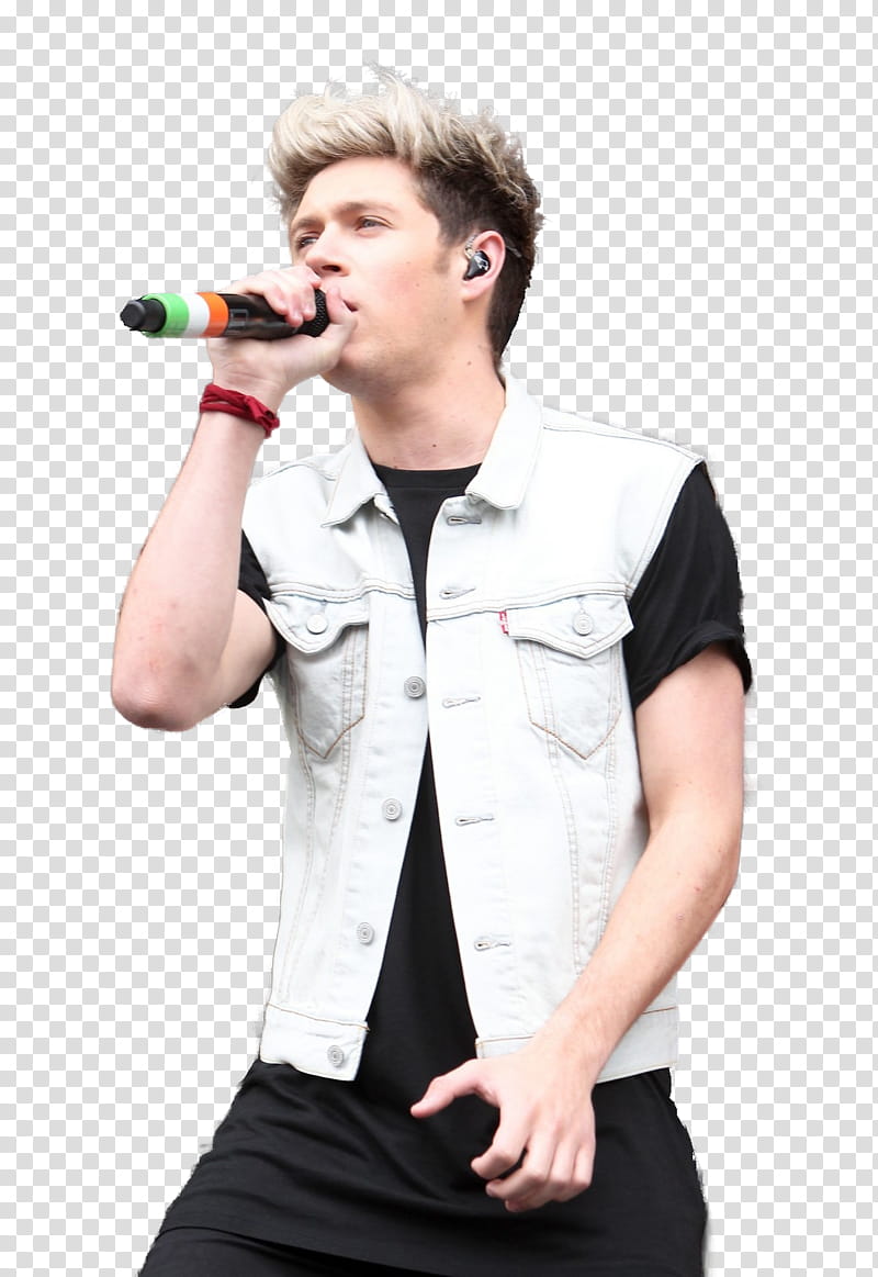 Niall Horan, man in white vest singing transparent background PNG clipart