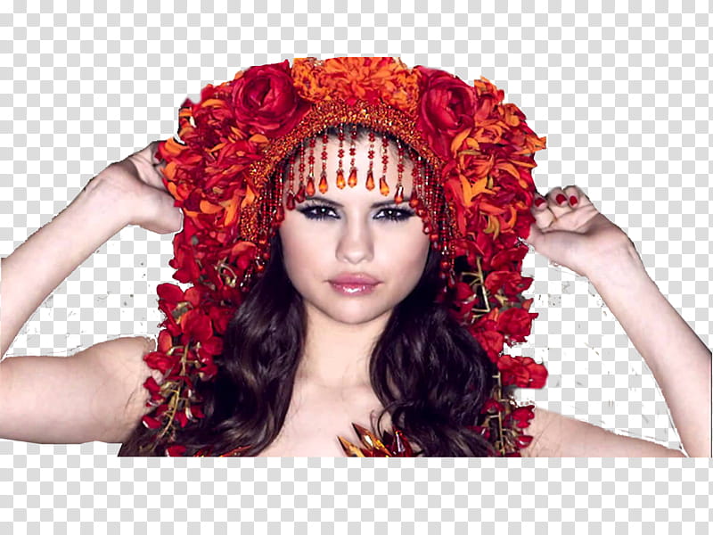 Selena Gomez, Selena Gomez holding red flower head decor transparent background PNG clipart