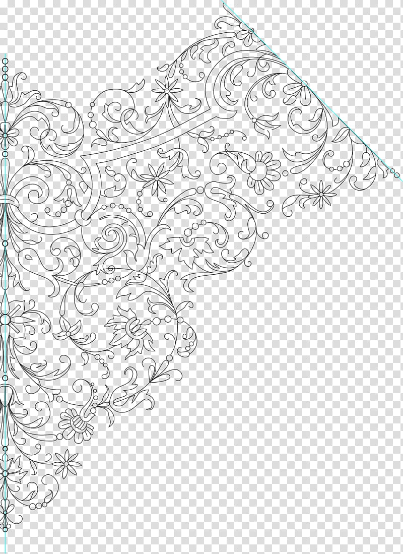 Handkerchief Embroidery Pattern Lineart, black flowers doodle transparent background PNG clipart