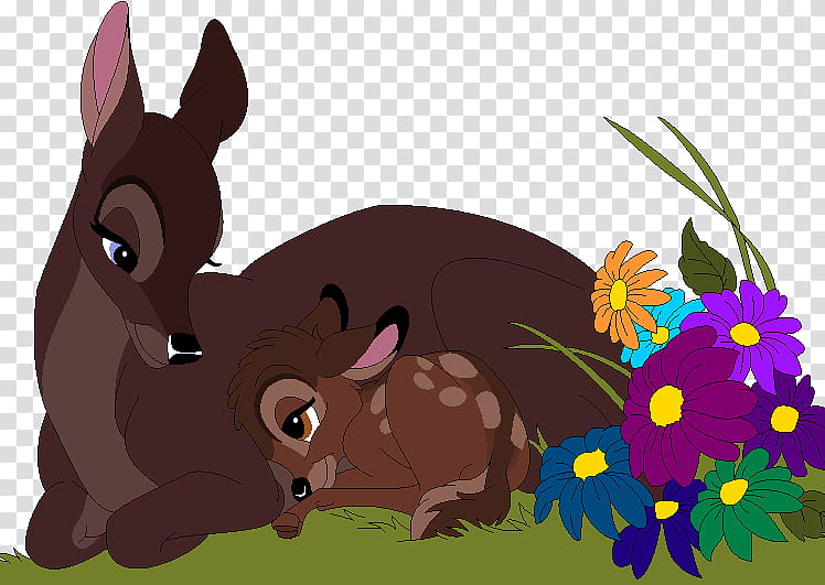 Bambi base , illustration of Bambi besides flowers transparent background PNG clipart