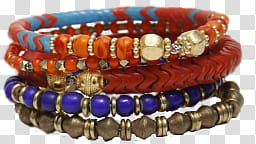 Bracelet set, five assorted-color beaded bracelets transparent background PNG clipart