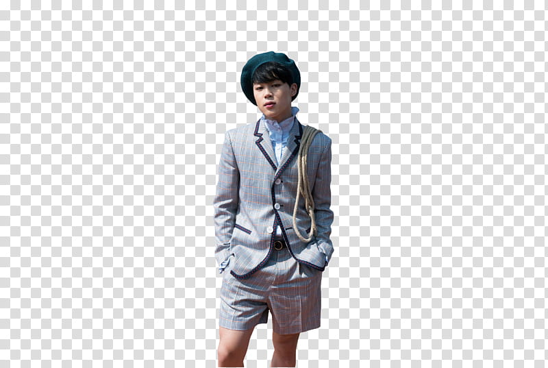 BTS Young Forever Day Version, man wearing green hat and gray suit jacket standing with hands on pocket transparent background PNG clipart