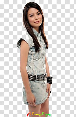 iCARLY, celebrity actress wearing gray and white collared denim top transparent background PNG clipart