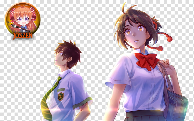 Kimi No Na Wa Render, boy and girl anime character transparent background PNG clipart