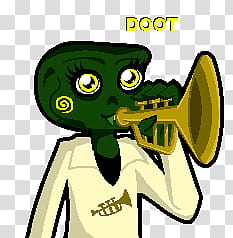 :: ANIMATED JOKE talksprites ::, D drawing of a green-skinned woman playing trumpet transparent background PNG clipart
