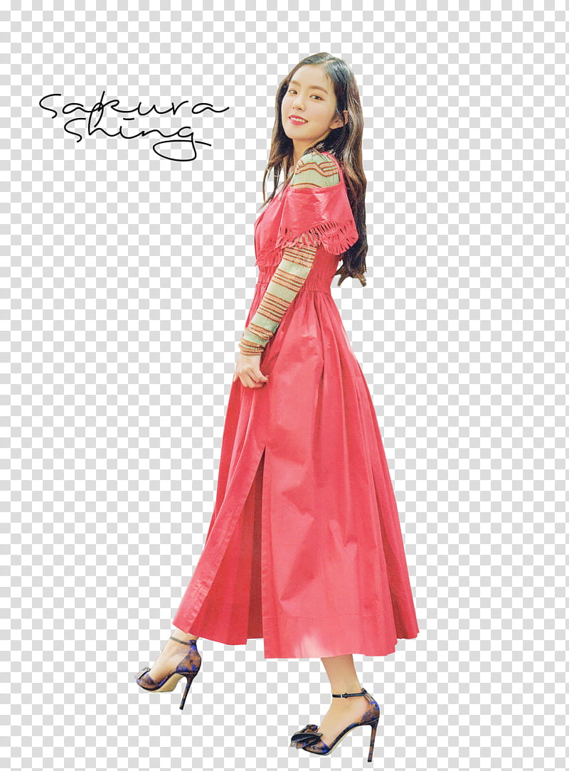 Irene, woman about to walk in pink maxi dress transparent background PNG clipart