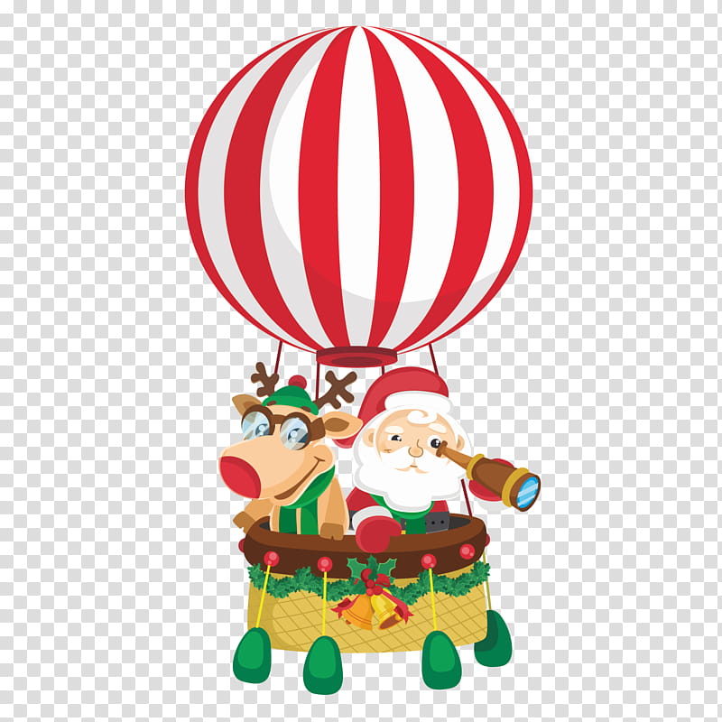 Hot Air Balloon, Santa Claus, Reindeer, Christmas Day, Rudolph, Flight, Drawing, Christmas Tree transparent background PNG clipart