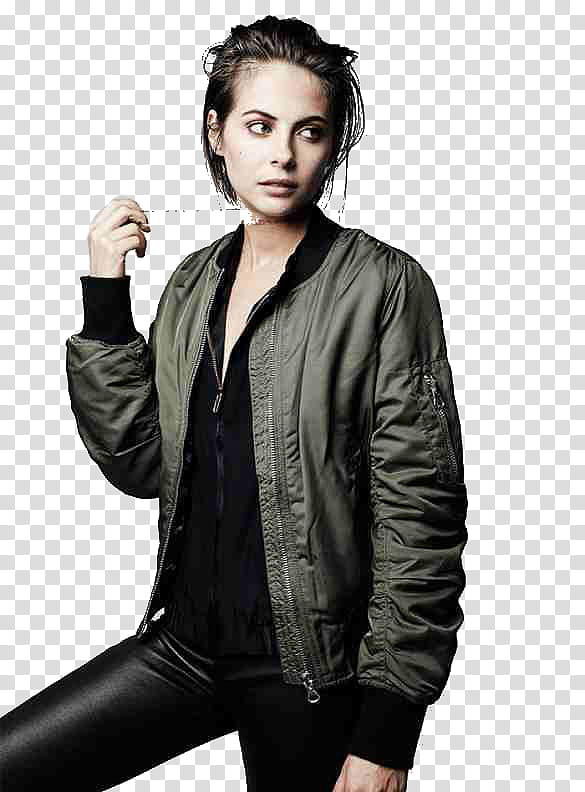 Willa Holland, woman wearing green zip-up jacket transparent background PNG clipart