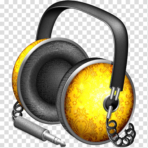 iTunes Icon , Golden Garnish_x, yellow and black headphones illustration transparent background PNG clipart
