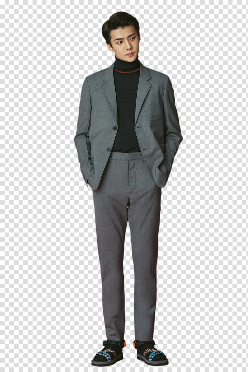 Render  HQ EXO Sehun, man in gray formal suit transparent background PNG clipart