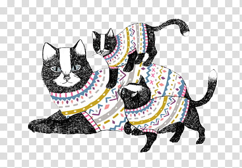 New Three White And Black Cats Transparent Background Png