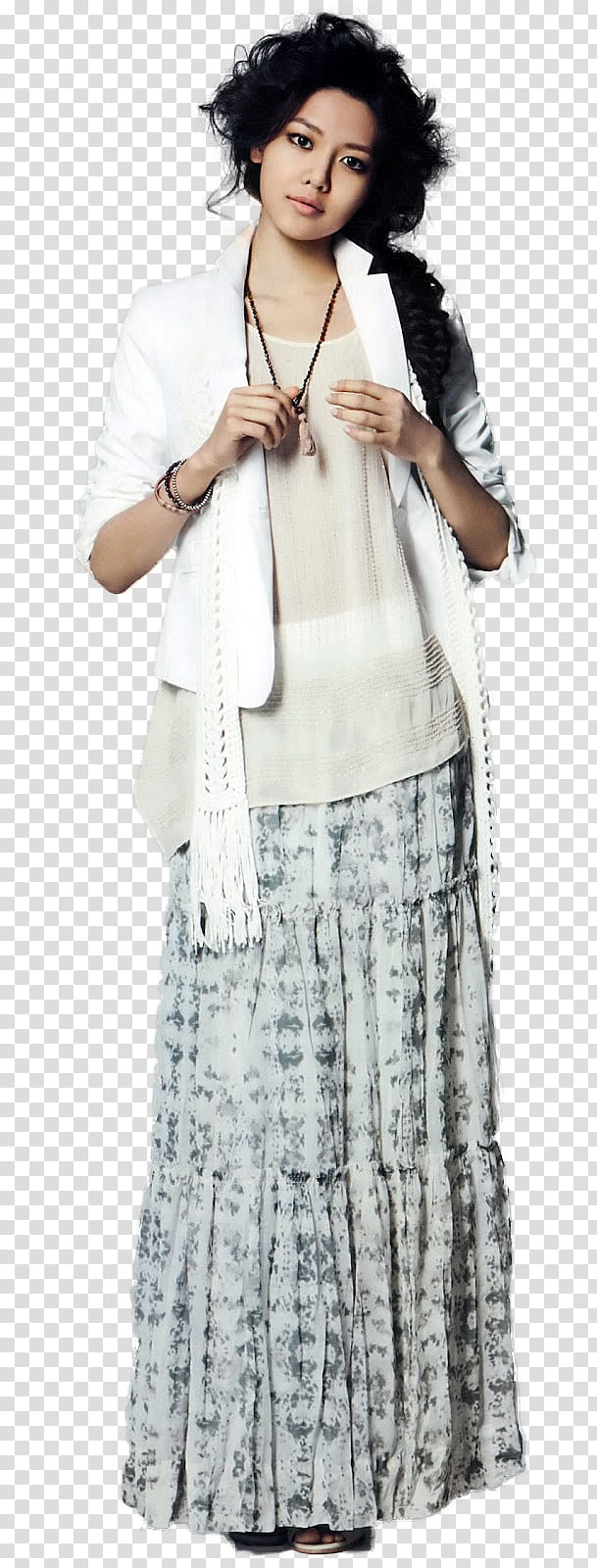 Sooyoung SNSD, standing woman wearing white shirt, white scarf, and white skirt transparent background PNG clipart