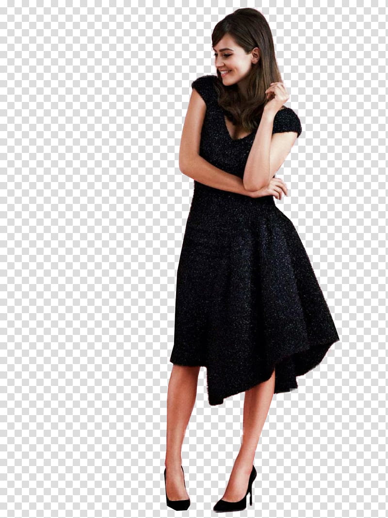 Jenna Coleman, woman wearing black dress transparent background PNG clipart