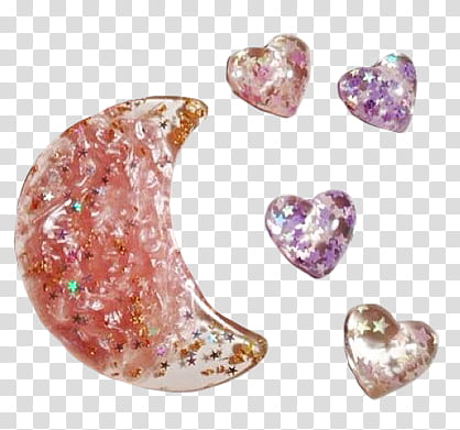 Watch, one crescent moon and four hearts carved stones transparent background PNG clipart