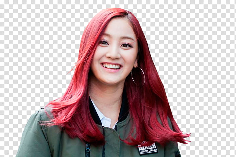 Twice Jihyo, female South Korean singer with red hair color transparent background PNG clipart