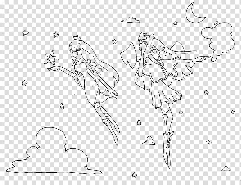 Art Maidens Of Night, two female anime character outlines transparent background PNG clipart