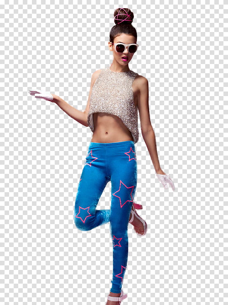 Victoria Justice, woman in blue and pink star print jeans transparent background PNG clipart