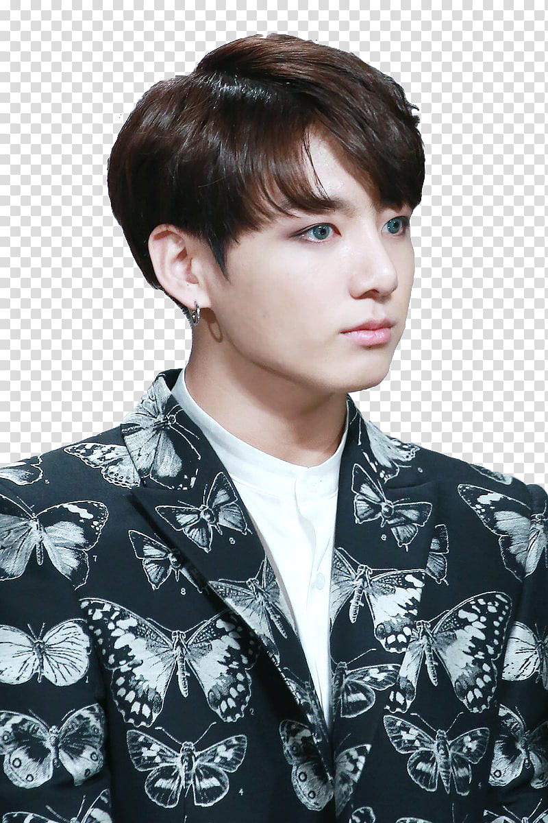 jeon jungkook , BTS Jungkook in black and white butterfly print blazer transparent background PNG clipart