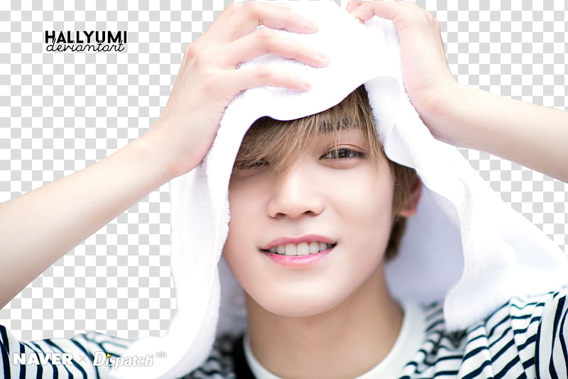 Taeyong, male with pink lipstick covering head with towel transparent background PNG clipart
