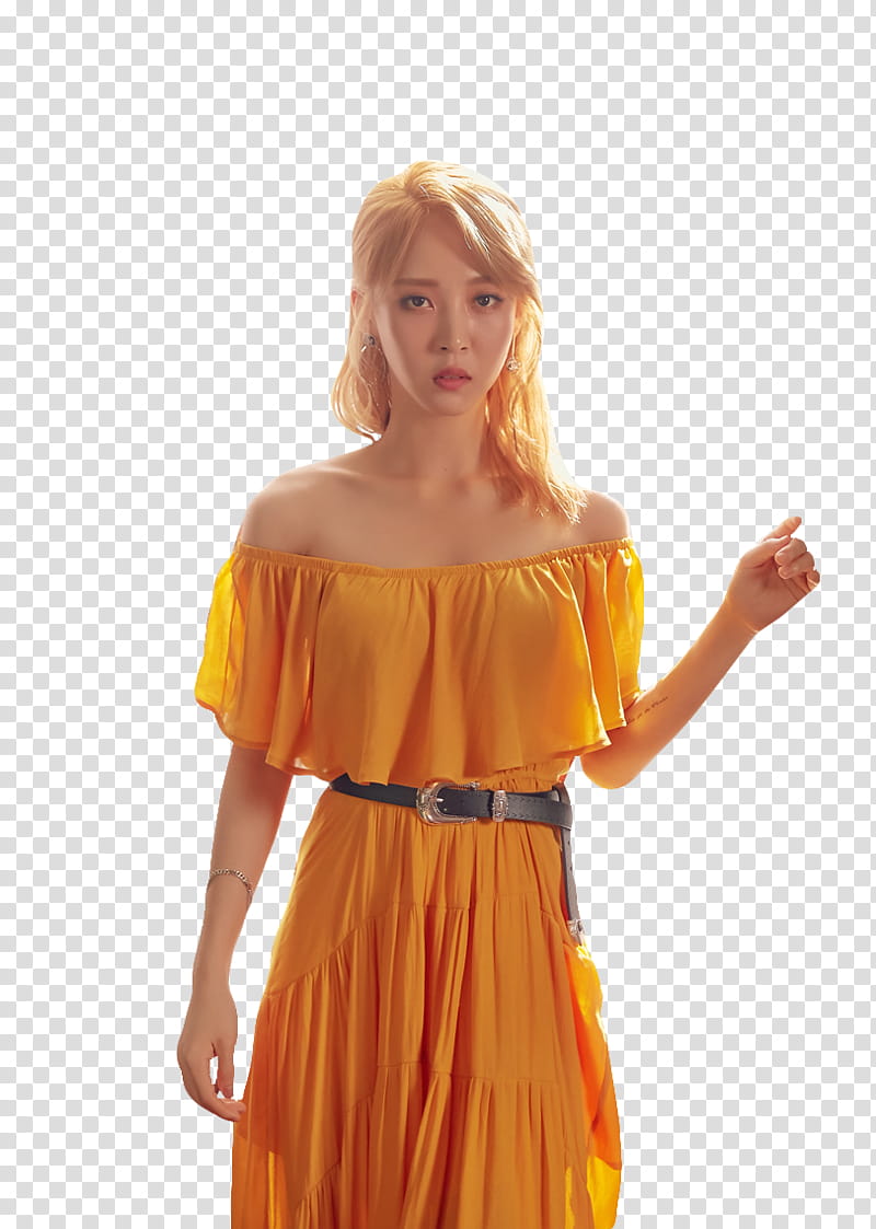 MAMAMOO RED MOON PT , woman in yellow off-shoulder dress transparent background PNG clipart