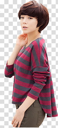 MIXED ULZZANGS, woman wearing pink and gray striped top transparent background PNG clipart